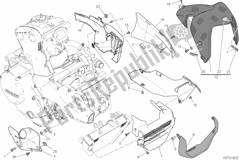 All parts for the Half Fairing of the Ducati Monster 1200 25 TH Anniversario USA 2019